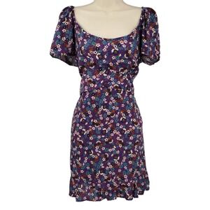 Band of‎ the Free Coraline Dress Purple Floral Puff Sleeve Mini Dress NWT L
